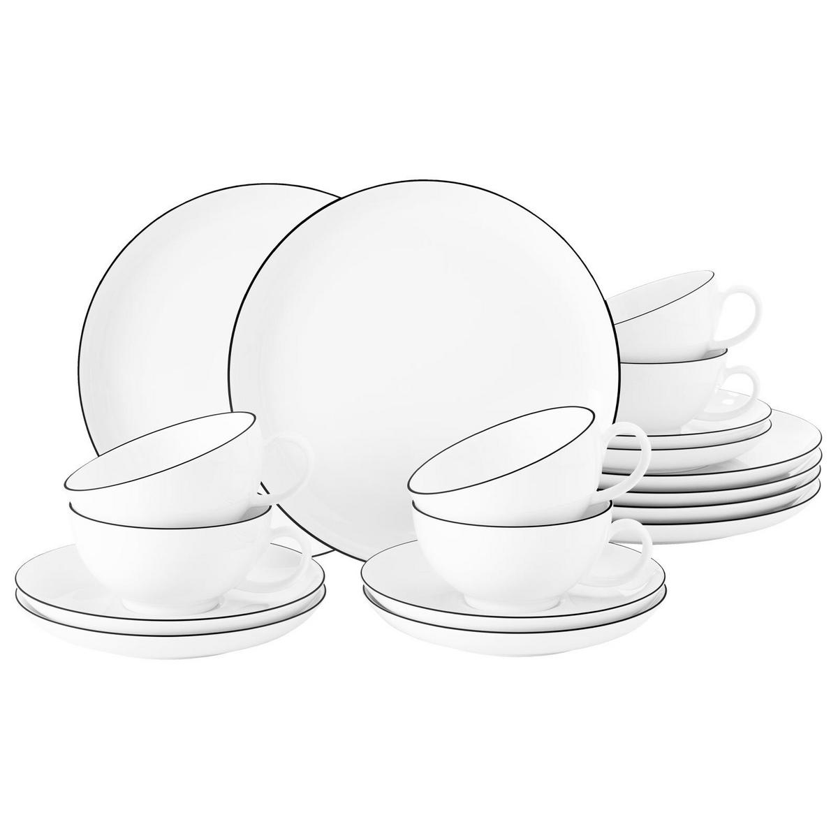 TEESERVICE Lido Black Line weiß 18er Set - Weiß, Keramik (1/1/1cm) - Seltmann Weiden