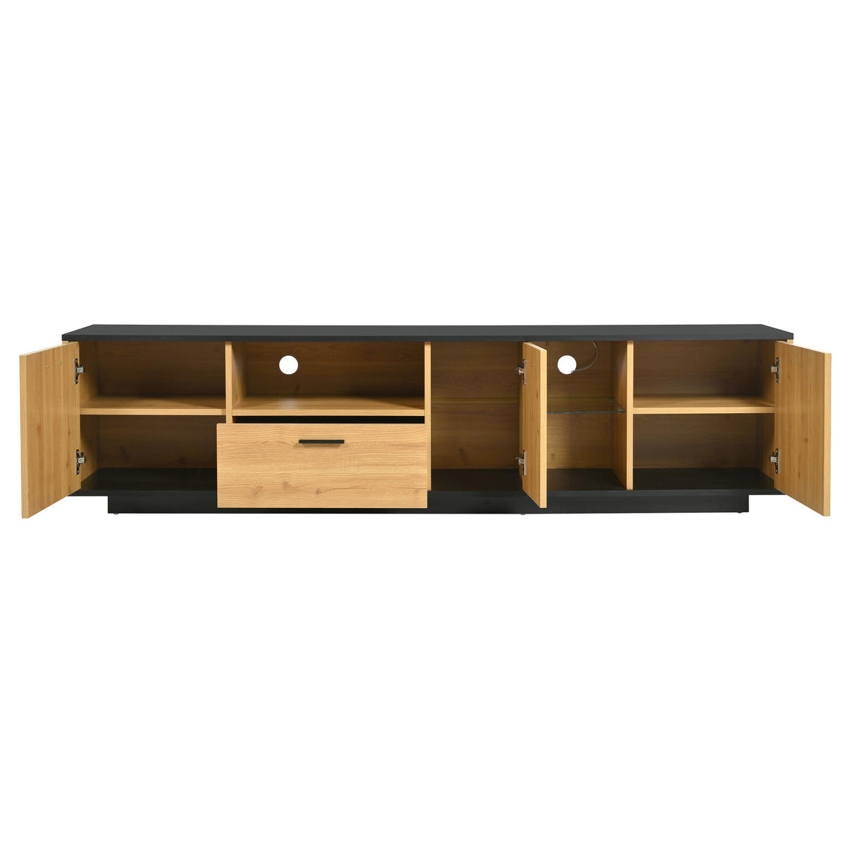 NÍZKA komoda z MDF, 180/37/45 cm čierna a dekor dreva, s LED osvetlením - čierna, kompozitné drevo (180/45/37cm) - BEAOK