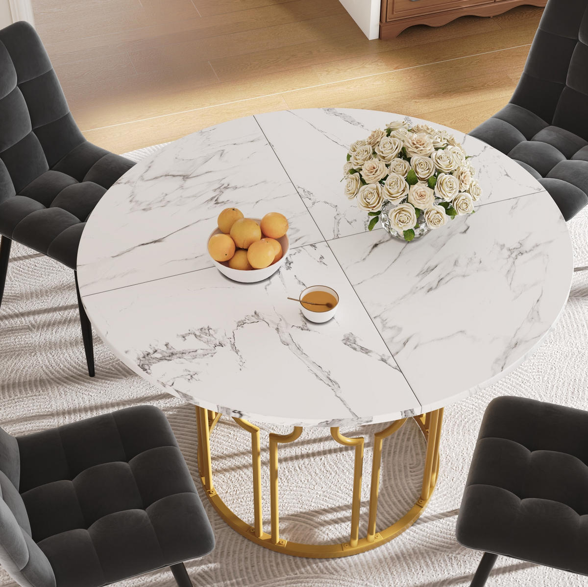 ESSTISCH 100x100x76 cm in Gold und Weiß aus MDF mit Metallbeinen - Weiß, Holzwerkstoff (100/100/76cm) - Modfu