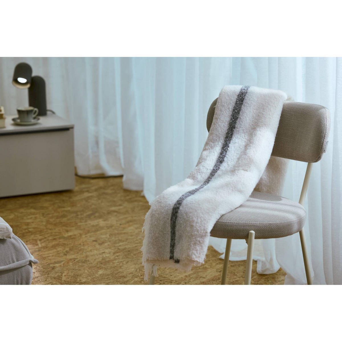 WOHNDECKE BOUCLÉ STRIPE - Beige, Textil (145/200cm) - Tom Tailor