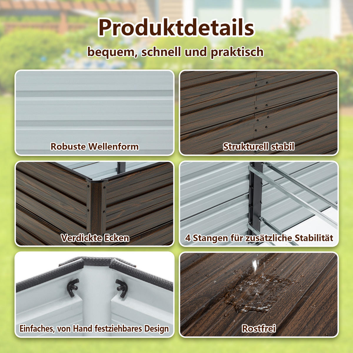 HOCHBEET 190/90/64 cm Schwarz (1 Stück) - Naturfarben, Metall (90/64/190cm) - Oxeza