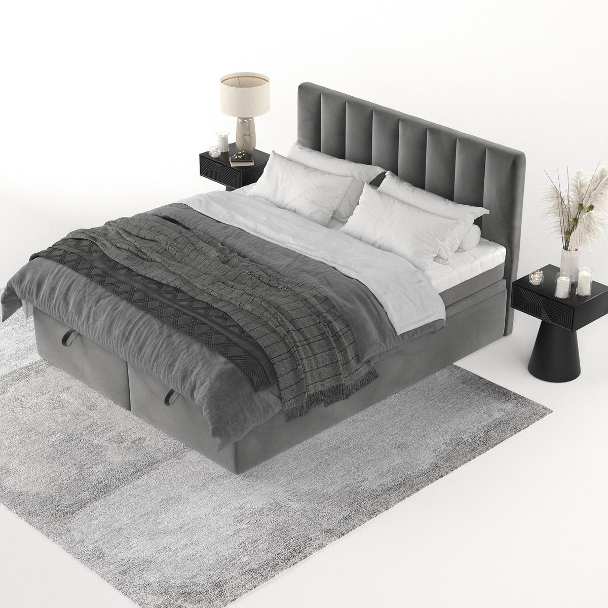 BOXBETT Lume 160/200 cm Grau im Kronos Stoff - Schwarz/Grau, Holz/Holzwerkstoff (160/200cm) - AltaBeds