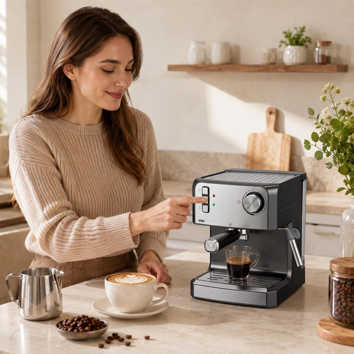 ESPRESSOMASCHINE 20 Bar mit Milchaufschäumer Schwarz - Schwarz, Metall (22/28/29cm) - Rolipo