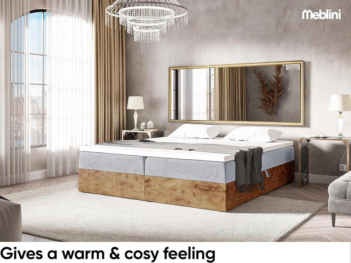 BOXSPRINGBETT LOFTY BOX - Hellgrau, Holzwerkstoff (200/220cm) - Meblini