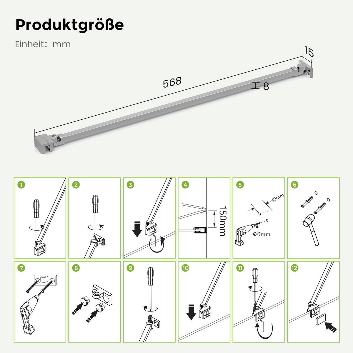 STABILISIERUNGSSTANGE 50 cm für Duschwand aus Aluminium 6–8 mm mit 180°-Gelenk - Chromfarben, Metall (4.2/50cm) - S'AFIELINA