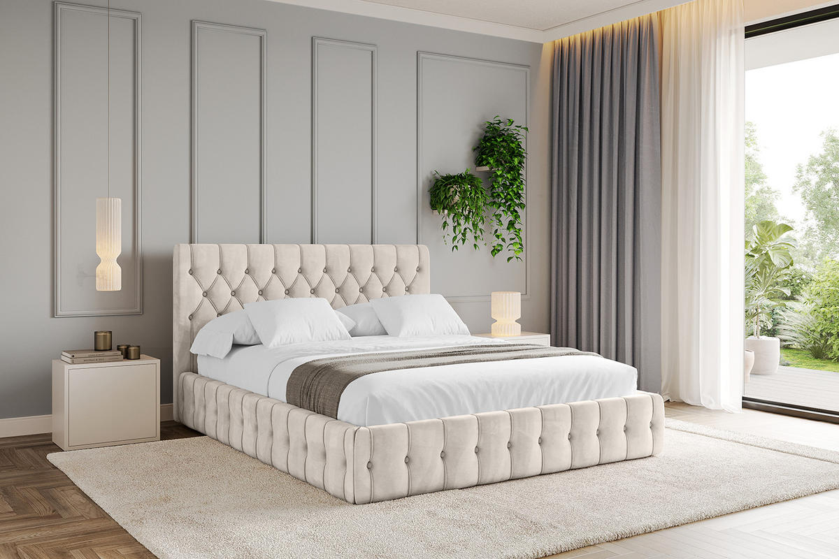 POLSTERBETT mit Bettkasten und Lattenrost, Bett mit Matratze H3/H4 - LARO 180x200 Beige - Beige, Holzwerkstoff/Textil (180/200cm) - ALTDECOR