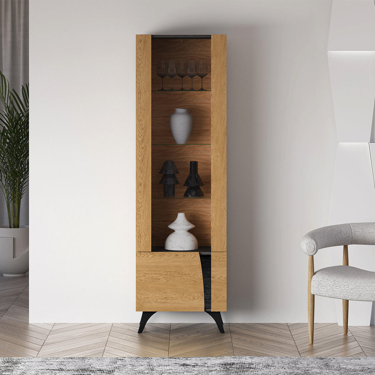 VITRINE Soah Holz und Schwarz - Schwarz, Holzwerkstoff (58/190/40cm) - Petits-meubles