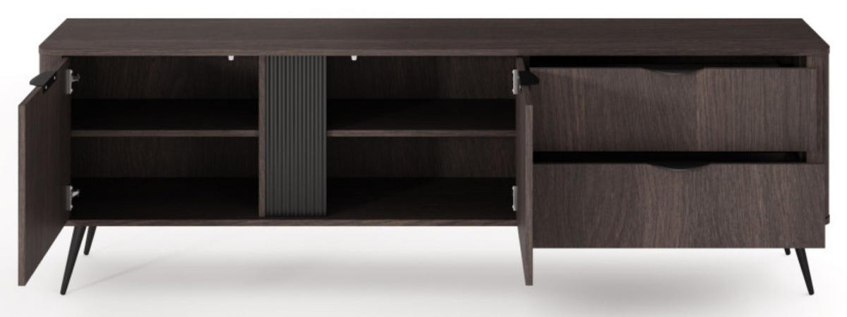 TV-SCHRANK Weiß ERIS Geriffelt Auf Hohen Beinen 195 cm - Braun, Holzwerkstoff (195.2/61.2/38cm) - Sepro Meble