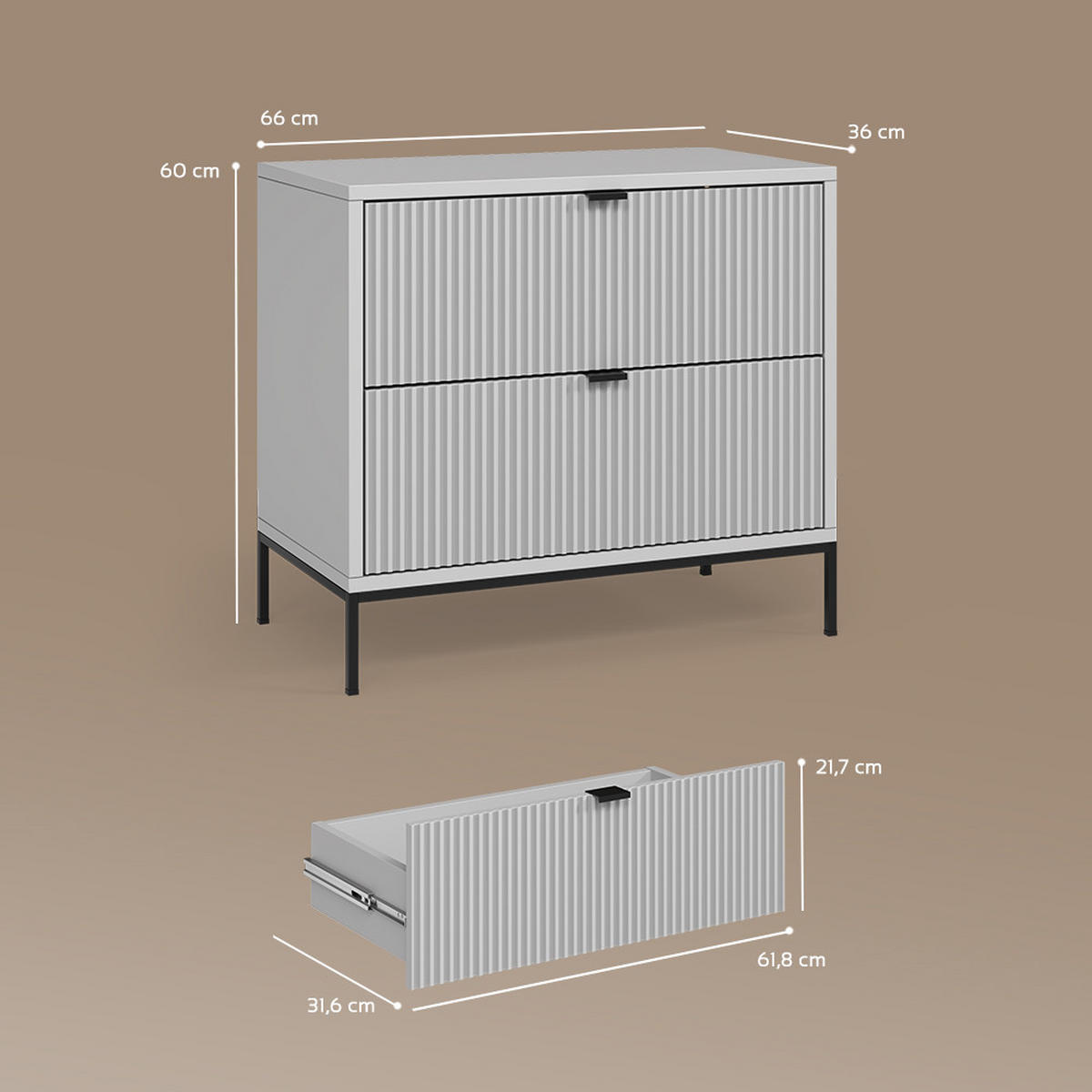 NACHTTISCHE Aterno Grau 2er Set - Grau, Holzwerkstoff (66/60/36cm) - Livinity®