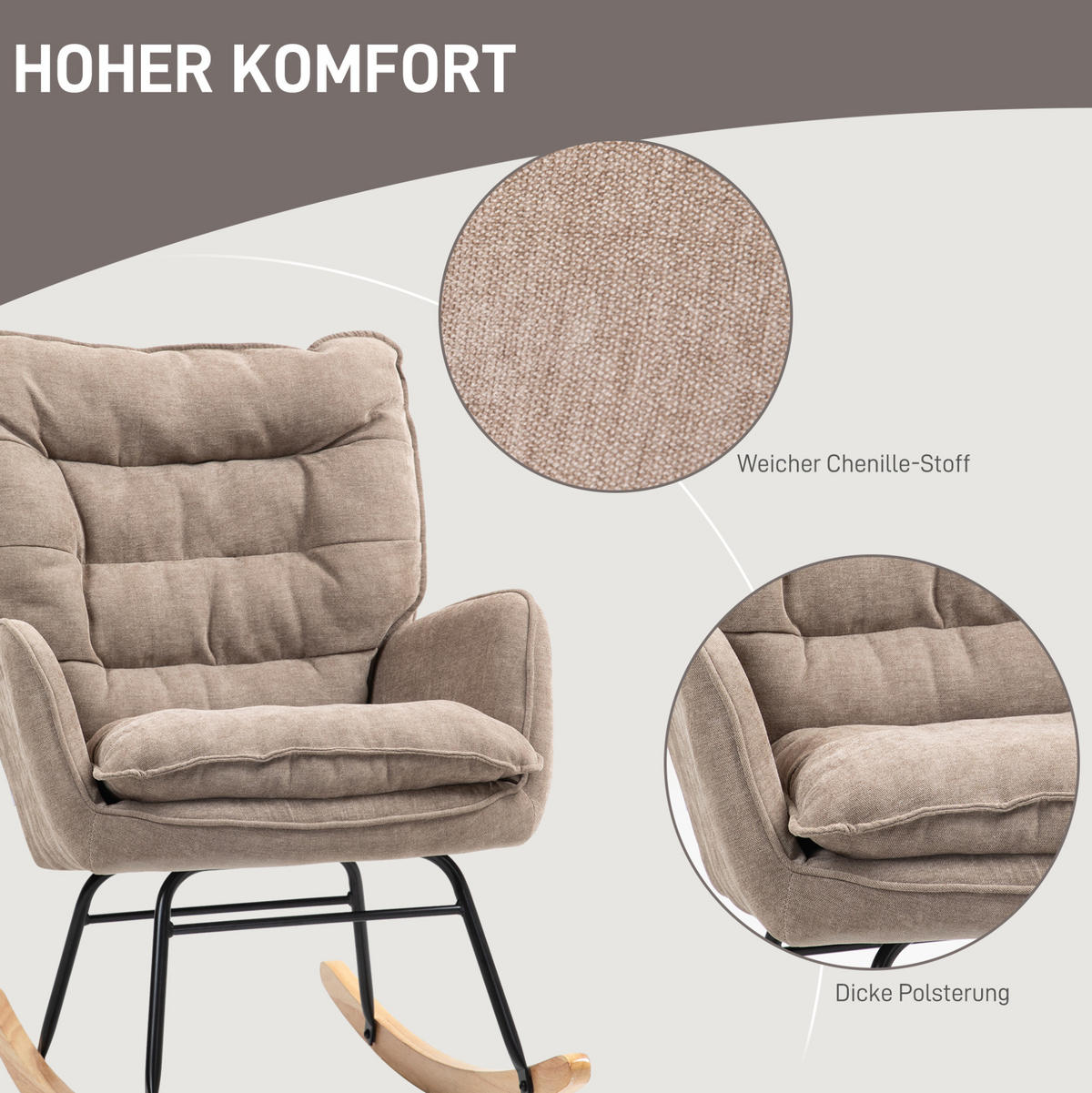 SCHAUKELSTUHL 71/98,5/97 cm braun aus Polyester mit Chenilleoptik - Braun, Textil (98.5/97/71cm) - OKWISH