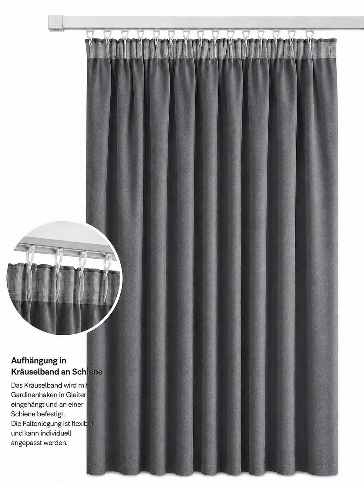 VORHANG Kräuselband Samt 140/145 cm Anthrazit - Anthrazit, Textil (140/145cm) - TiborTex