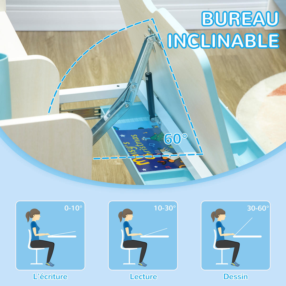 SCHREIBTISCH-SET DE-17539 Blau - Blau, Metall (80/109/52cm) - ComfortXL