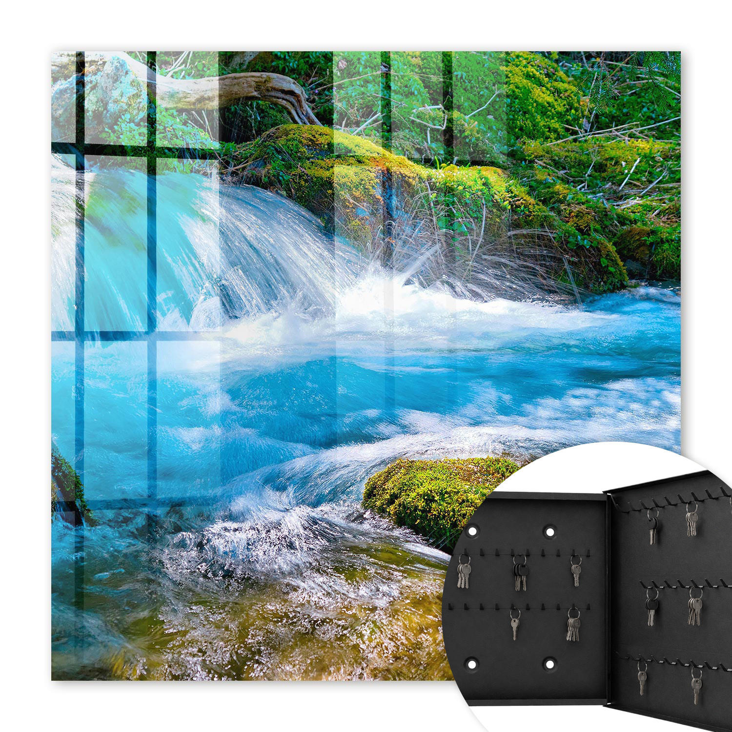 SCHLÜSSELBOX Schwarz 30x30 cm- Türöffnung nach rechts - Ein ruhiger Fluss - Blau, Metall (30/30/5cm) - TULUP