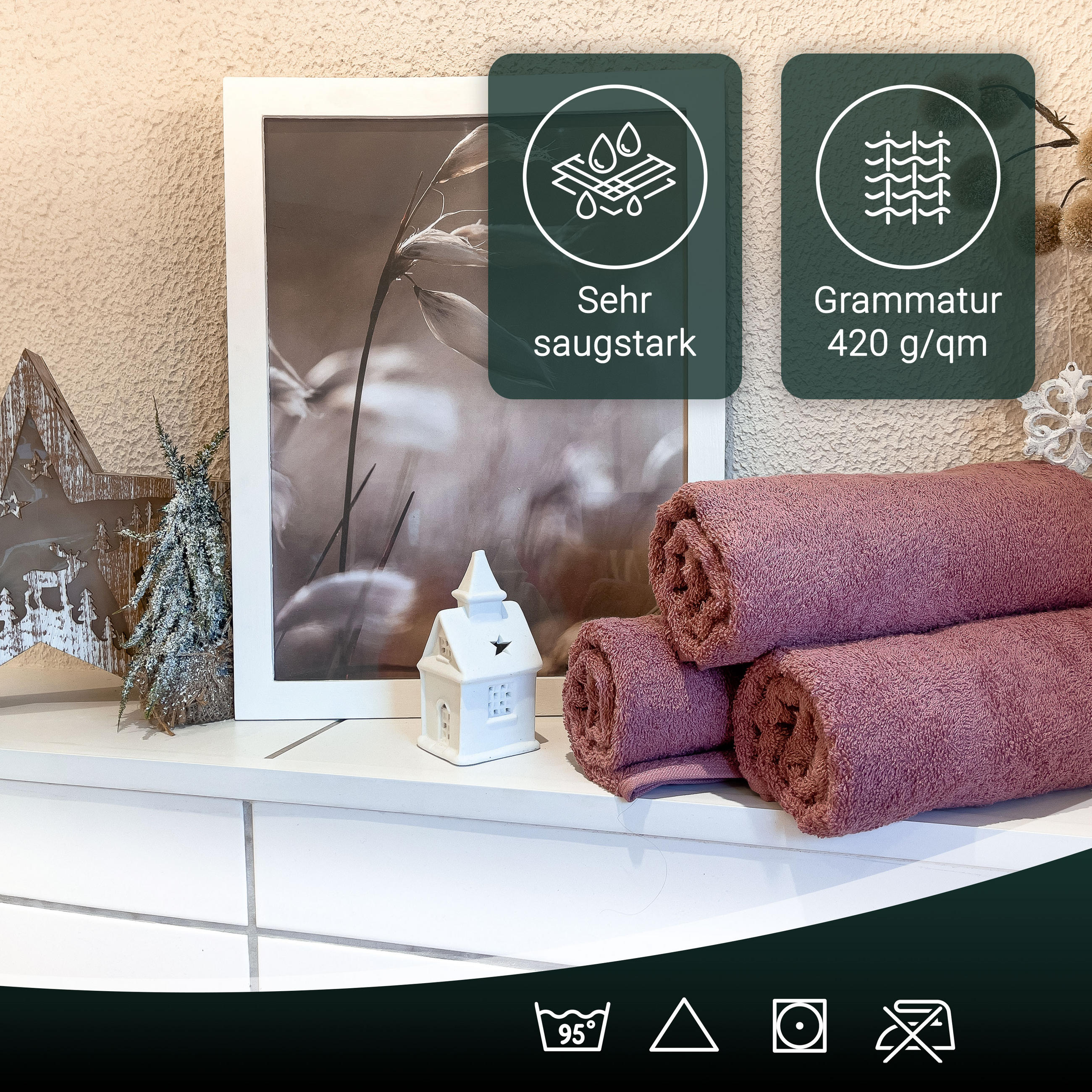 Thumbnail - Zollner Saunatuch,, Altrosa, Textil, 70x200 cm, Oeko-Tex® Standard 100, Freizeit, Wellness, Saunatücher