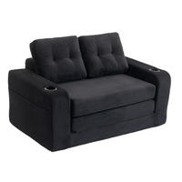 2-SITZER SOFA Cord Schwarz mit Getränkehaltern und Seitentaschen - Schwarz, Textil (136/82.5/80cm) - WISHDOR