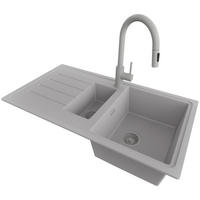 GRANITSPÜLE Kopenhagen Duo, 2-er set Grau 90/50 cm 1,5 Becken + Küchenarmatur 40/20 cm + Ablauf-Set ab 60er Unterschrank - Grau, Kunststoff (90/19/50cm) - Primagran