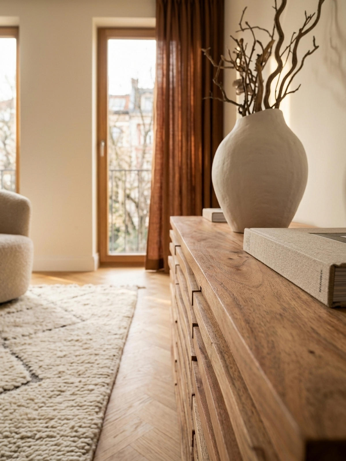 SIDEBOARD – Akazie Massivholz, 160x75x43 cm, mit Baumkante, Landhausstil - Braun, Akazienholz/Holz (160/75/43cm) - KADIMA DESIGN