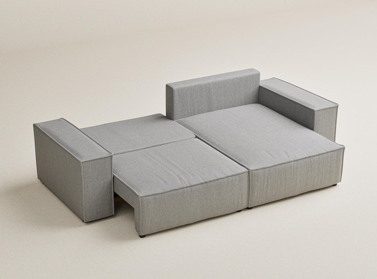 ECKSOFA MIT SCHLAFFUNKTION Zaya Hellgrau Webstoff - Hellgrau/Schwarz, Holz/Holzwerkstoff (255/148cm) - Maison de Reve