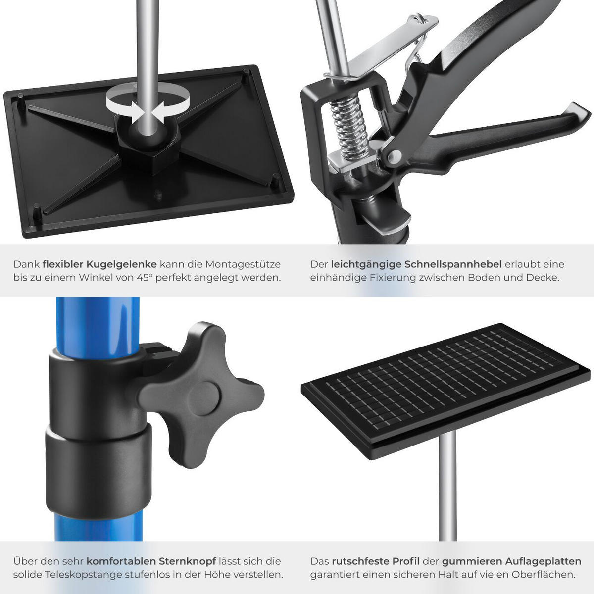 TELESKOPSTÜTZEN 4er Set, mit Schnellspannsystem, blau - Blau, Textil - tectake