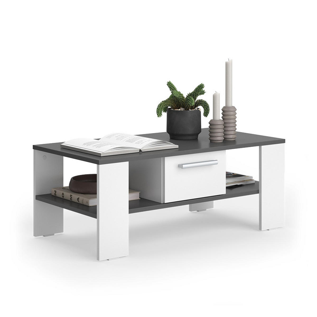 COUCHTISCH Wilmut Anthrazit/Weiß 89.8 x 46.4 cm mit Schublade - Anthrazit/Weiß, Holzwerkstoff (46.4/89.8/35.8cm) - Vicco