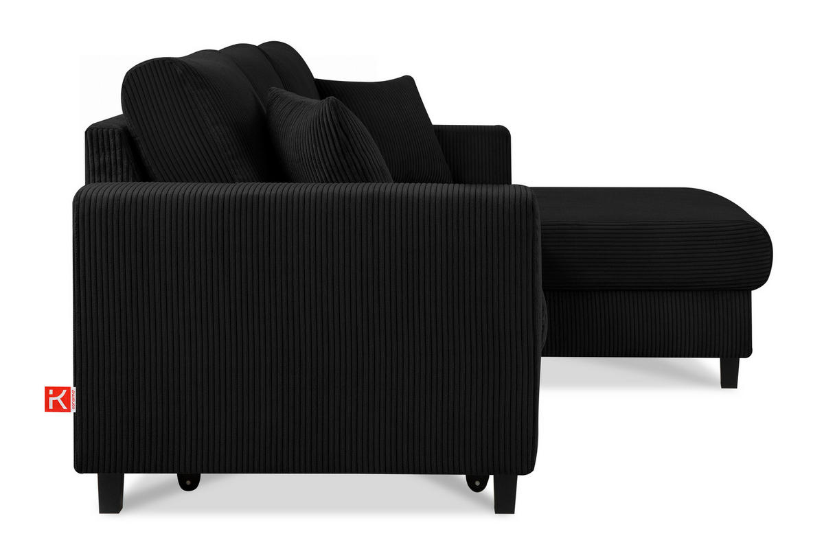 ECKSCHLAFSOFA EGRET Rechts mit Bettkasten, Cord-Stoff, schwarz - Schwarz, Textil (234/90cm) - KONSIMO®