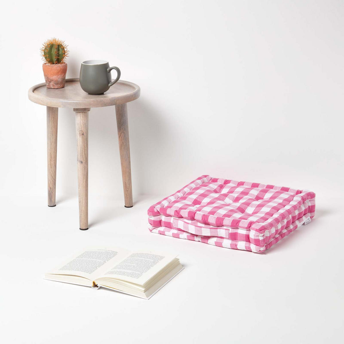 SITZKISSEN pink-weiß kariert 40/40/8 cm - Pink, Textil (40/40/8cm) - Homescapes