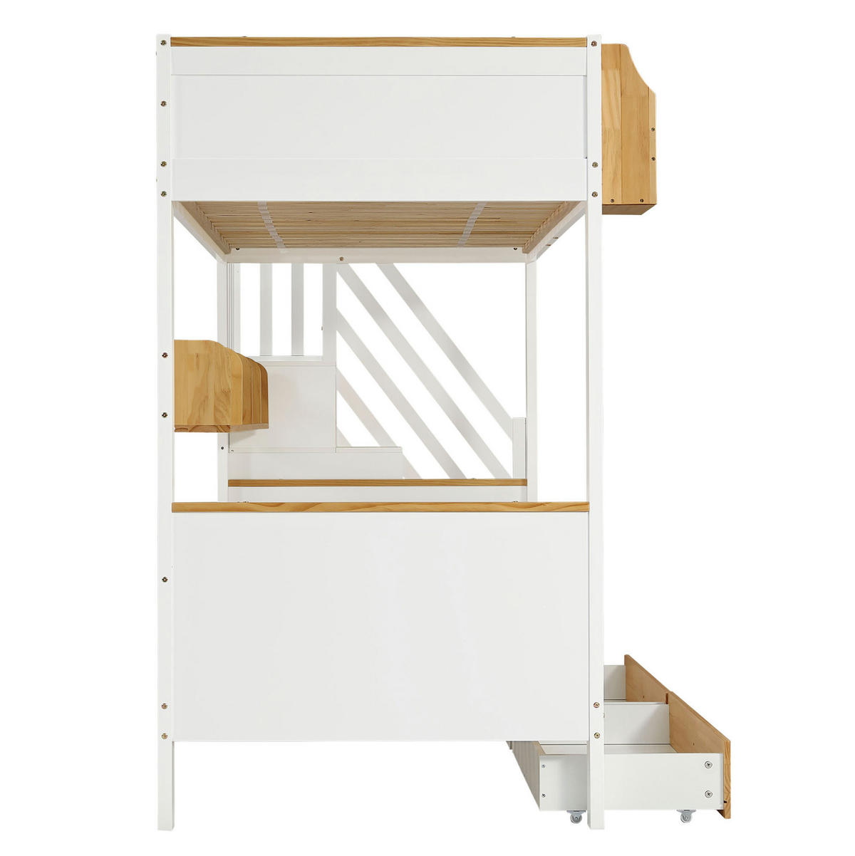 ETAGENBETT mit Stauraumtreppe, Schubladen, Weiß/Natur, 90/200 cm - Weiß, Holz (90/200cm) - MIVRAY