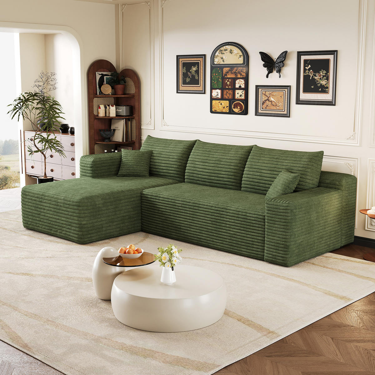 ECKSOFA Cord Grün ohne Montage - Grün, Textil (241/151cm) - WISHDOR