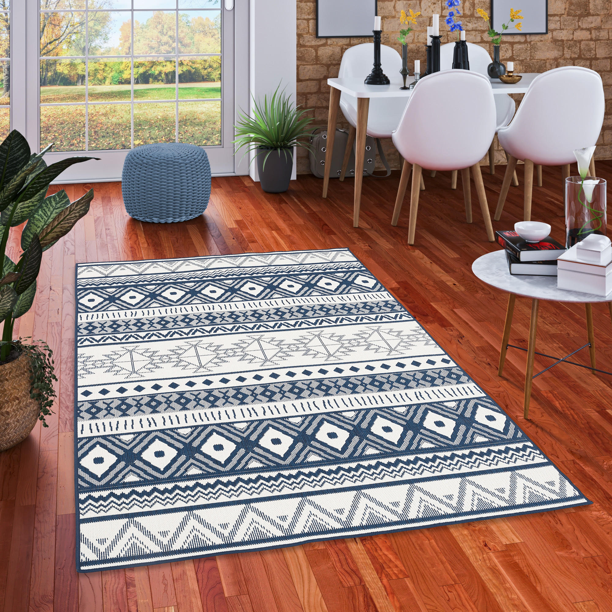 IN- UND OUTDOOR TEPPICH BEIDSEITIG CAPE COD ETHNO - Blau, Textil (200/280cm) - Pergamon
