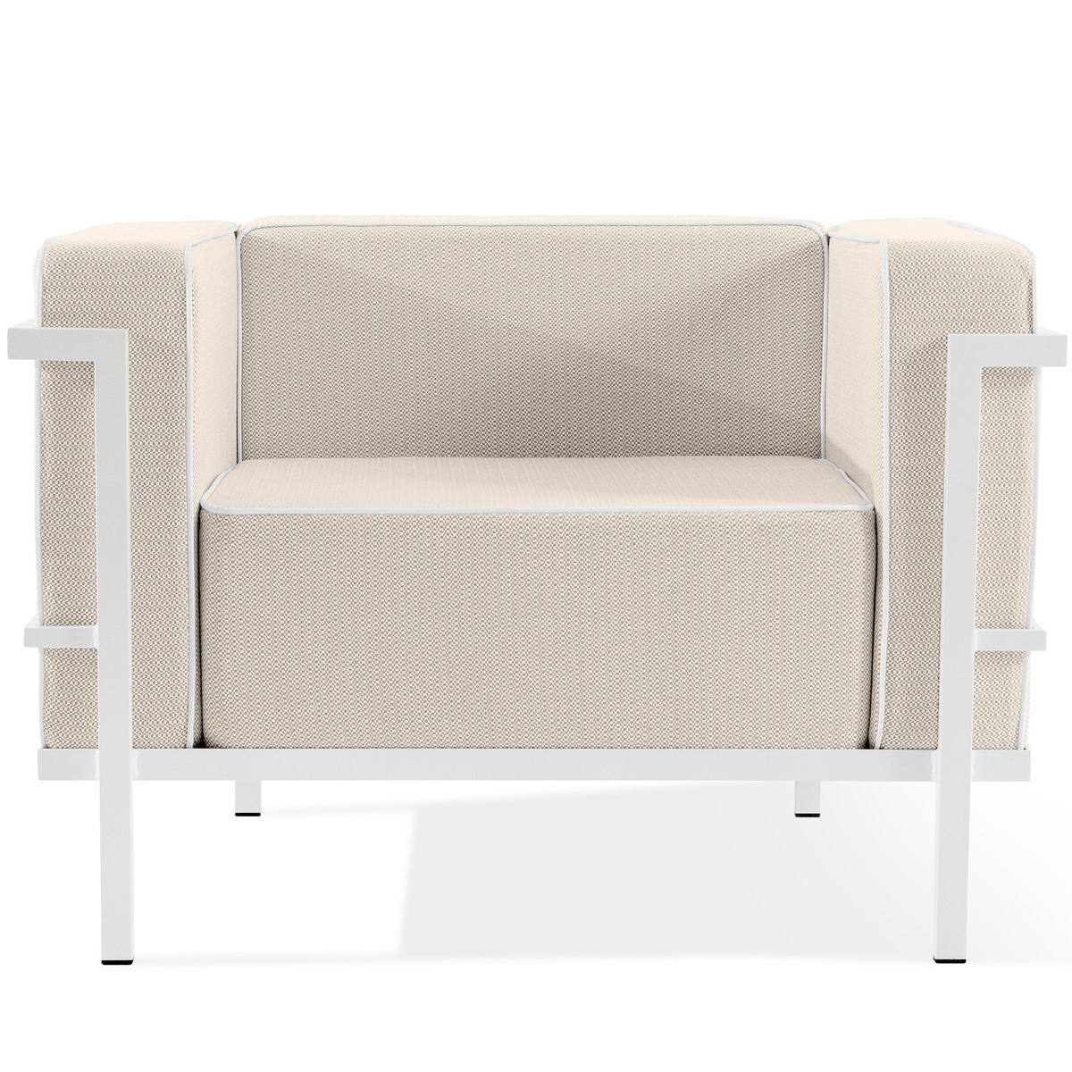 GARTENLOUNGE-SET TRIGLO 4-tlg., 1x Tisch, 2x Sessel, 1x Sofa 2-Sitzer, Modern, Weiß - Beige/Weiß, Glas/Textil - KONSIMO®