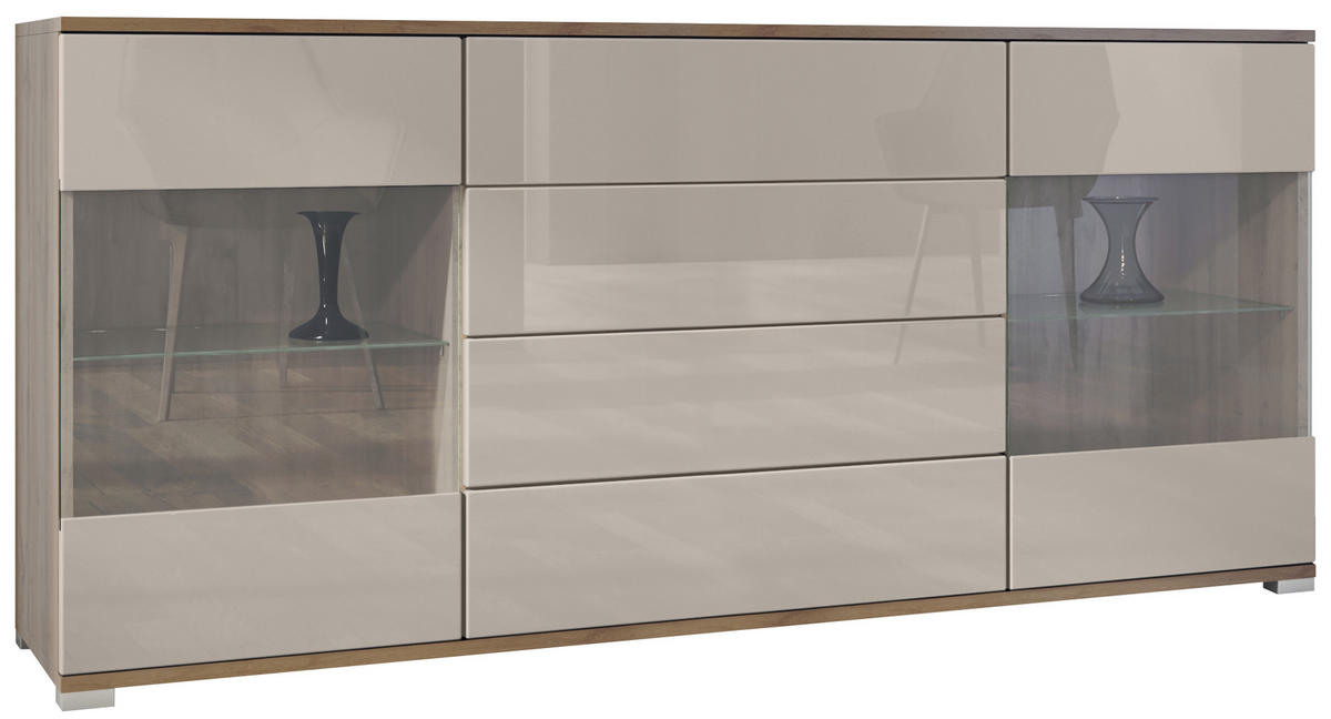 SIDEBOARD Bari Sandgrau Hochglanz - Sandfarben, Holzwerkstoff (166.5/75.5/35cm) - Vladon