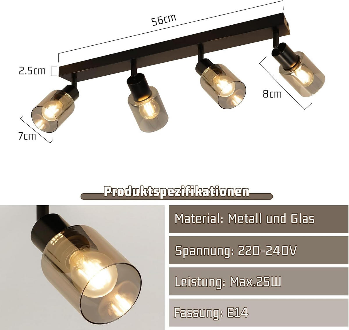 DECKENSTRAHLER Sternlicht 19/15/56 cm - Schwarz, Metall (56/19/15cm) - ZMH