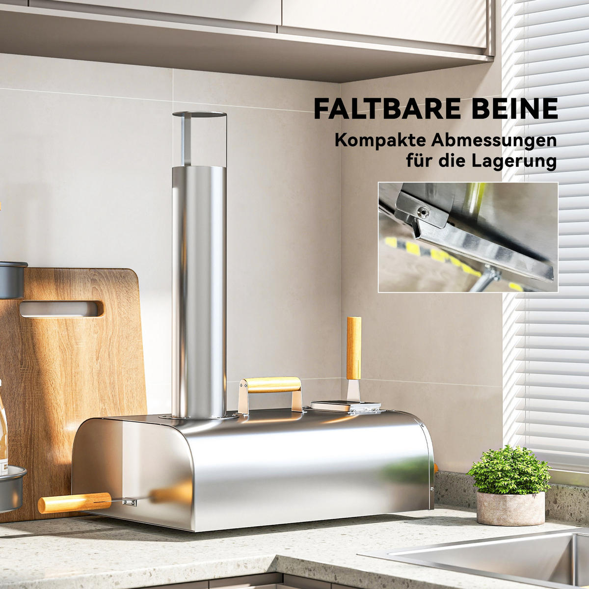 PIZZAOFEN DE-10051 mit Pizzastein und Schaufel Edelstahl - Silberfarben, Metall (36/75/79cm) - ComfortXL