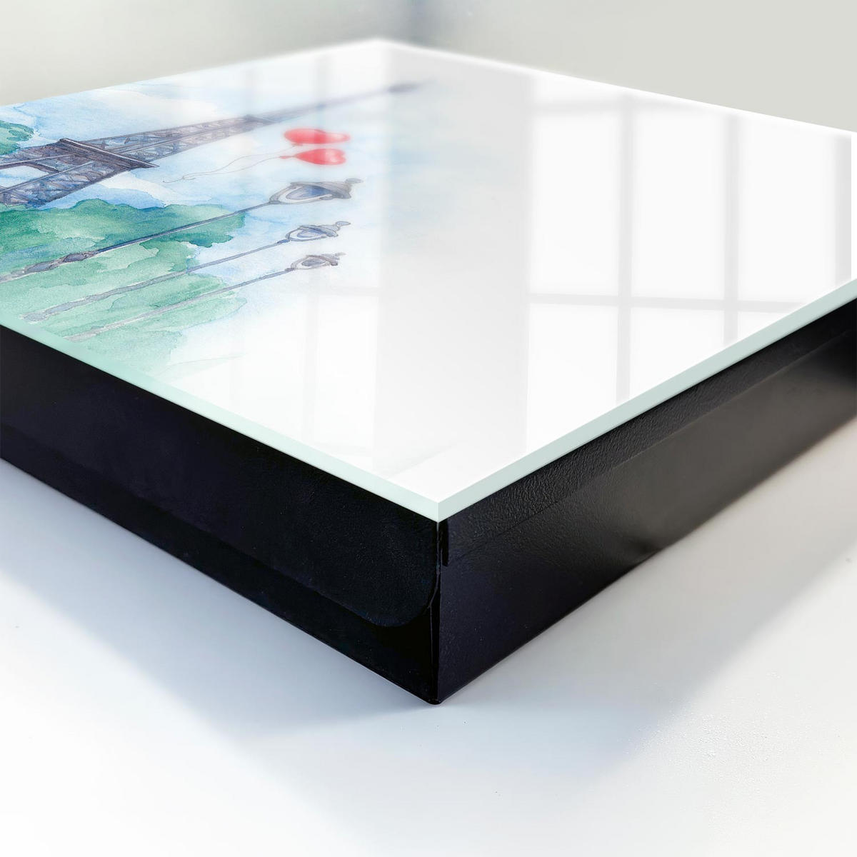 SCHLÜSSELBOX Schwarz 30x30 cm- Türöffnung nach rechts - Pariser Szenerie - Blau, Metall (30/30/5cm) - TULUP