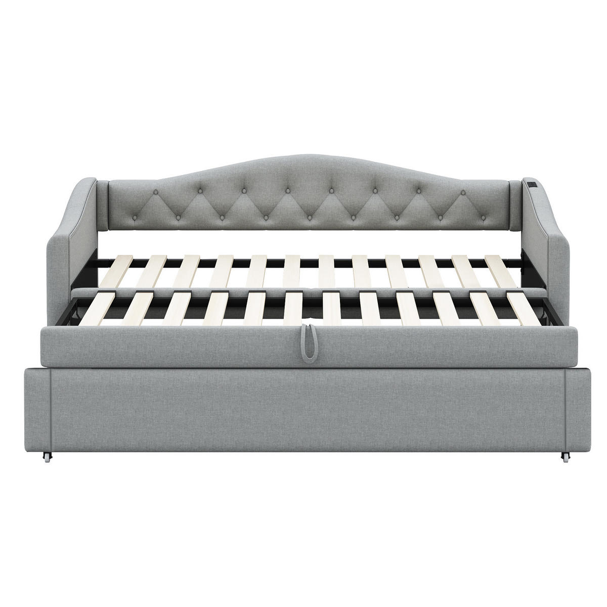 POLSTERBETT 90x200 cm Grau Schlafsofa USB Multifunktion Lattenrost - Grau, Holzwerkstoff - FLIEKS