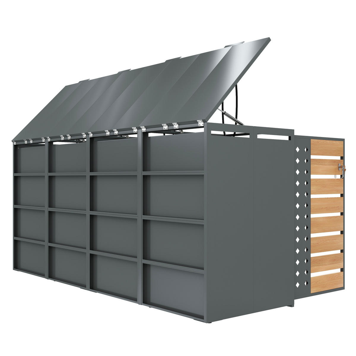 MÜLLTONNENBOX Vier Türen Holzmaserung/Grau - Braun, Metall (132/108/80cm) - ComfortXL