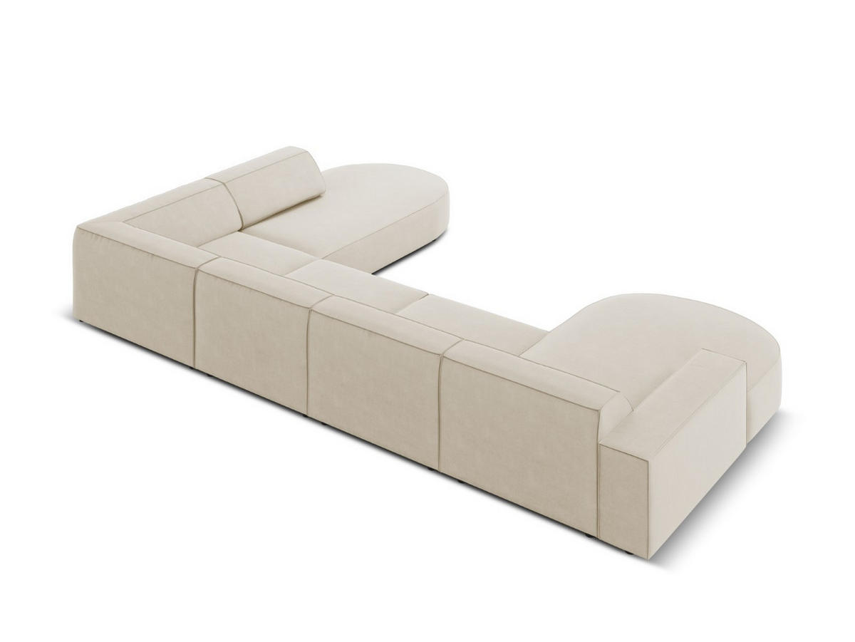 PANORAMASOFA rechts Jodie aus Samt dunkelbeige 7 Sitzplätze - Mokka, Textil (262/70/364cm) - Micadoni
