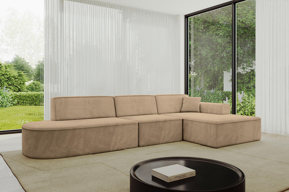 ECKSOFA Ottomane Rechts IREA-L2-v3 - 328x171x79 cm Beige - Beige, Holzwerkstoff/Textil (171/328cm) - ALTDECOR
