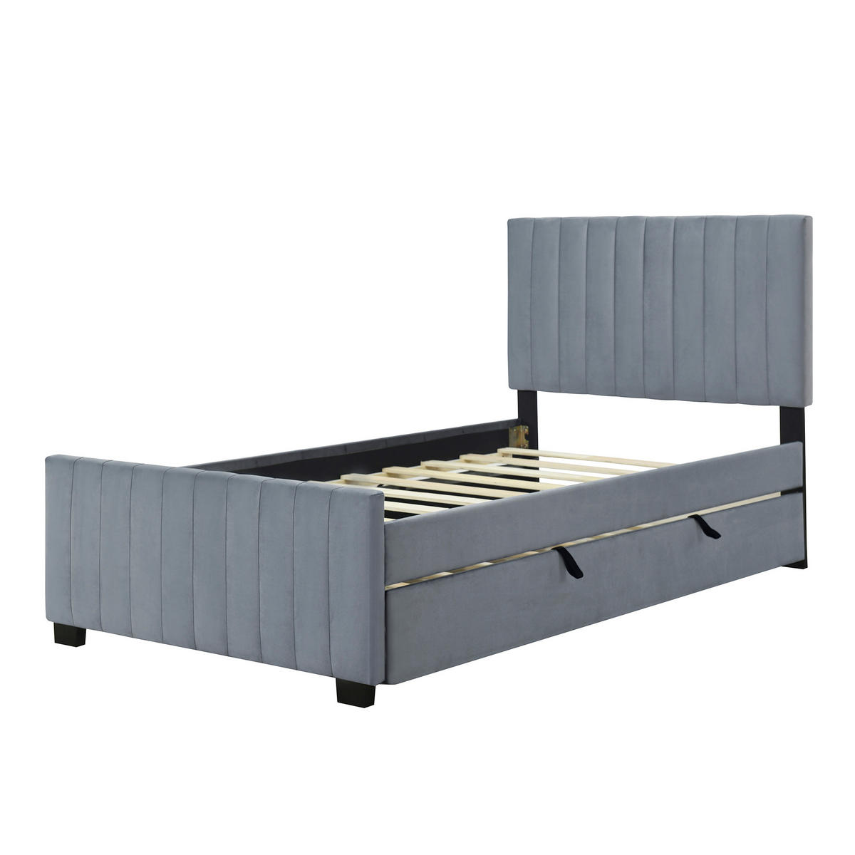 POLSTERBETT aus Samtstoff 90 x 190 cm in Grau mit Ausziehbett - Grau, Textil (90/190cm) - Modfu