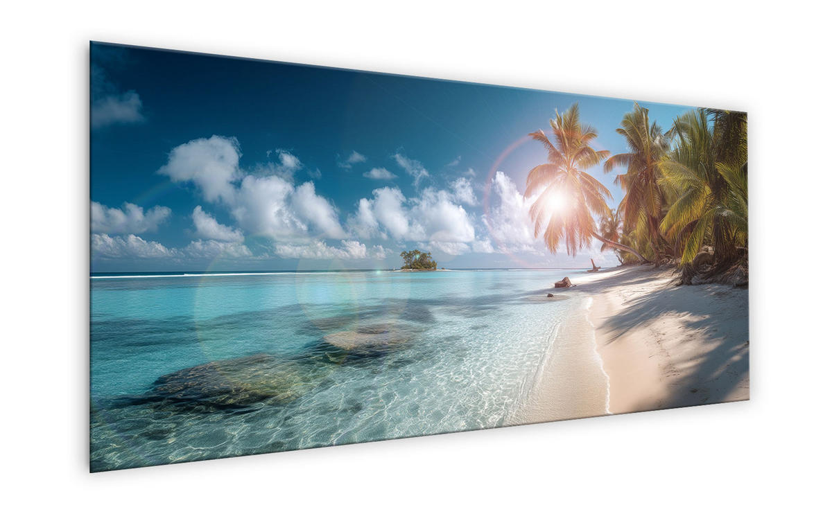 GLASBILD 125x50 cm tropischer Strand türkis - Beige, Glas (125/50cm) - artissimo