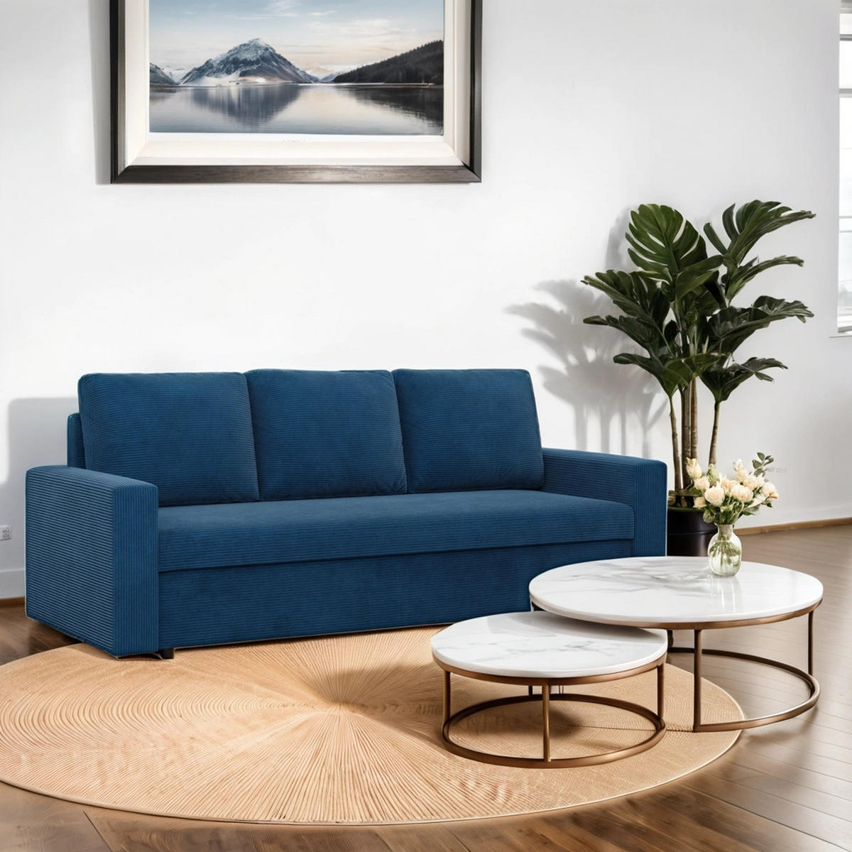 SOFA Neo mit gerader Armlehnen dunkelblau - Dunkelblau, Textil (220/92/92cm) - SIMKAM Furniture