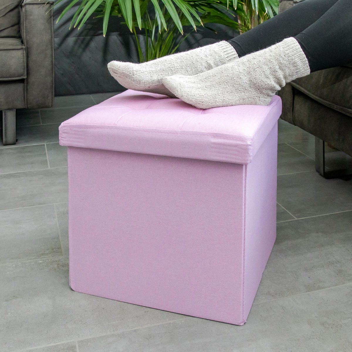 SITZHOCKER Faltbar mit Stauraum 38/38/38 cm (Rosa) - Rosa, Textil (38/38/38cm) - Intirilife
