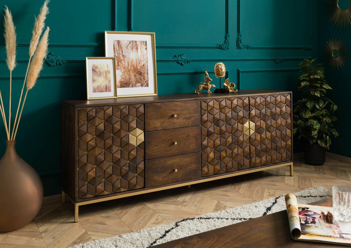 SIDEBOARD Mango 194x40x77 braun geölt DIAMOND #221 - Braun, Holz (194/77/40cm) - Massivmoebel24