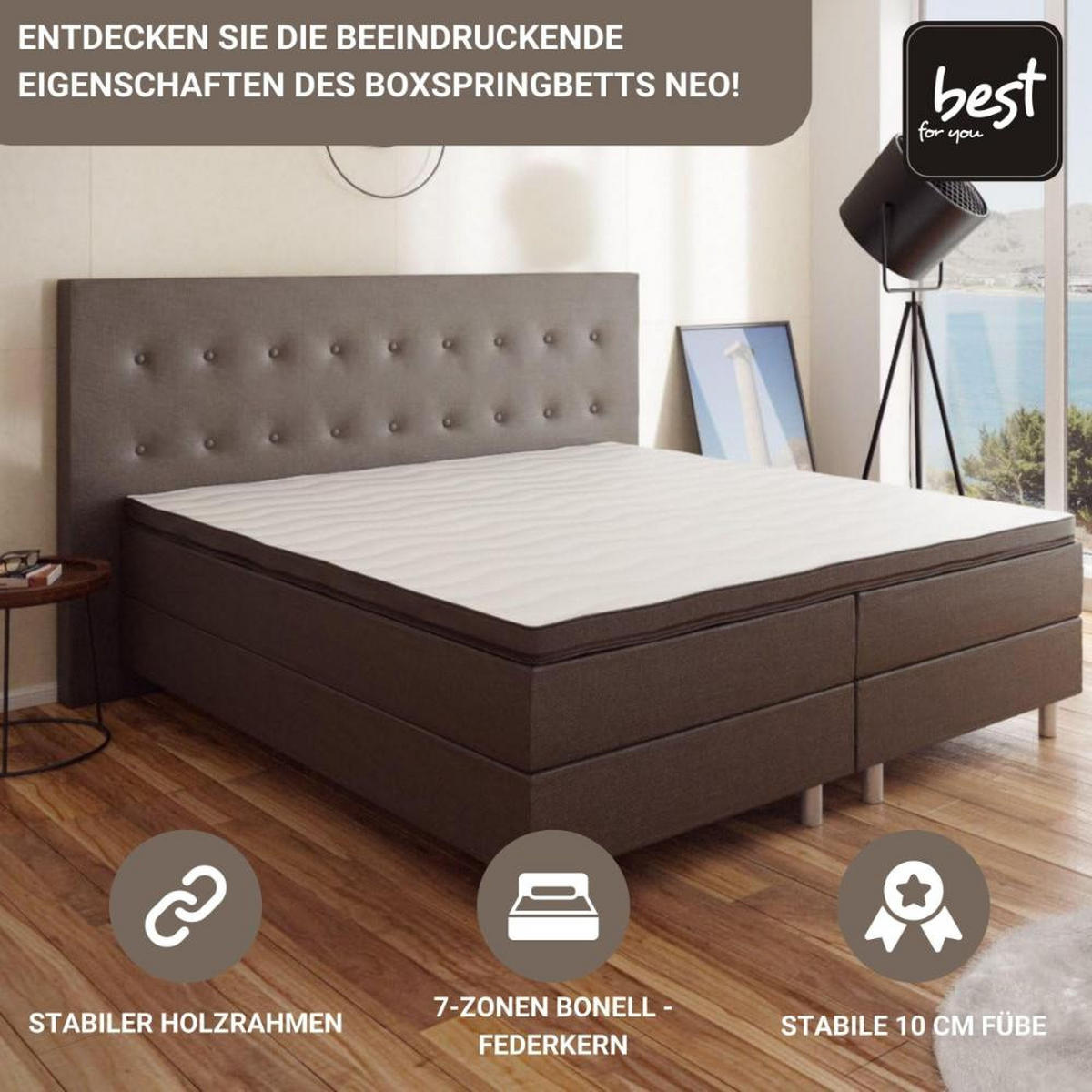 BOXBETT Neo First Class Bett Polsterbett - Dunkelbraun, Holz/Holzwerkstoff (140/200cm) - Best For Home