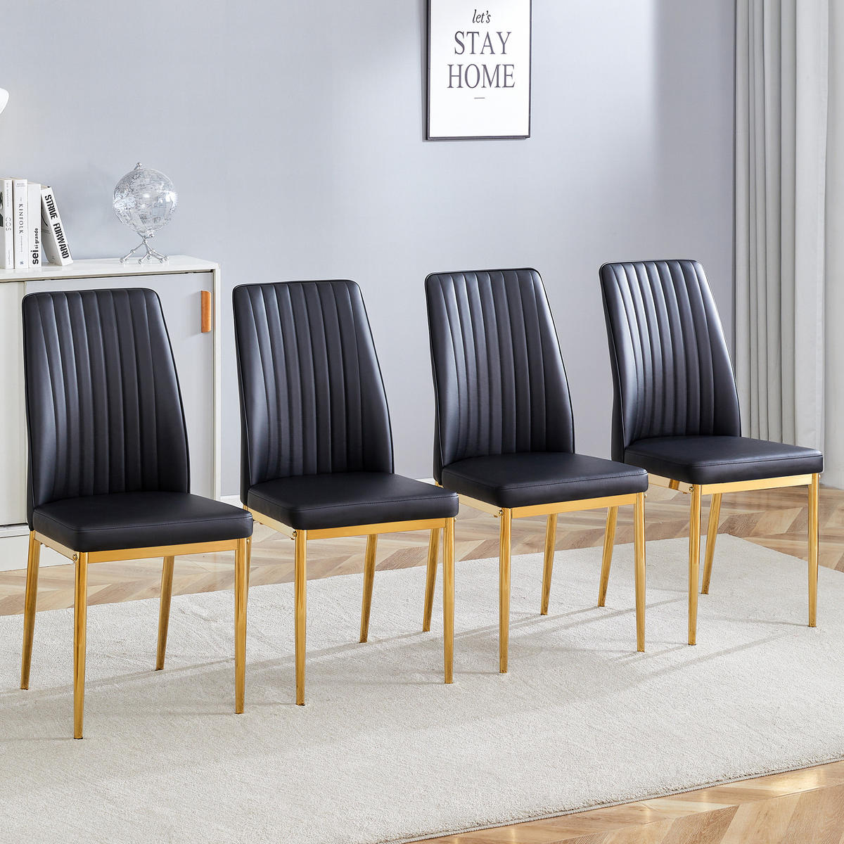 STUHL-SET DE-36495 4 Stück mit PU-Bezug und Metallbeinen Schwarz - Schwarz, Metall (42.5/92.5/43cm) - ComfortXL