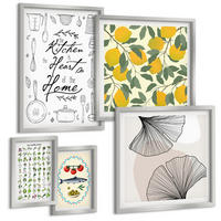 BILDER SET 5er Set - 50x50 cm & 20x30 cm & 40x60 cm Silberner Rahmen - Küchenkräuter-Zitronen-Malerei - Silberfarben, Kunststoff (40/60cm) - TULUP