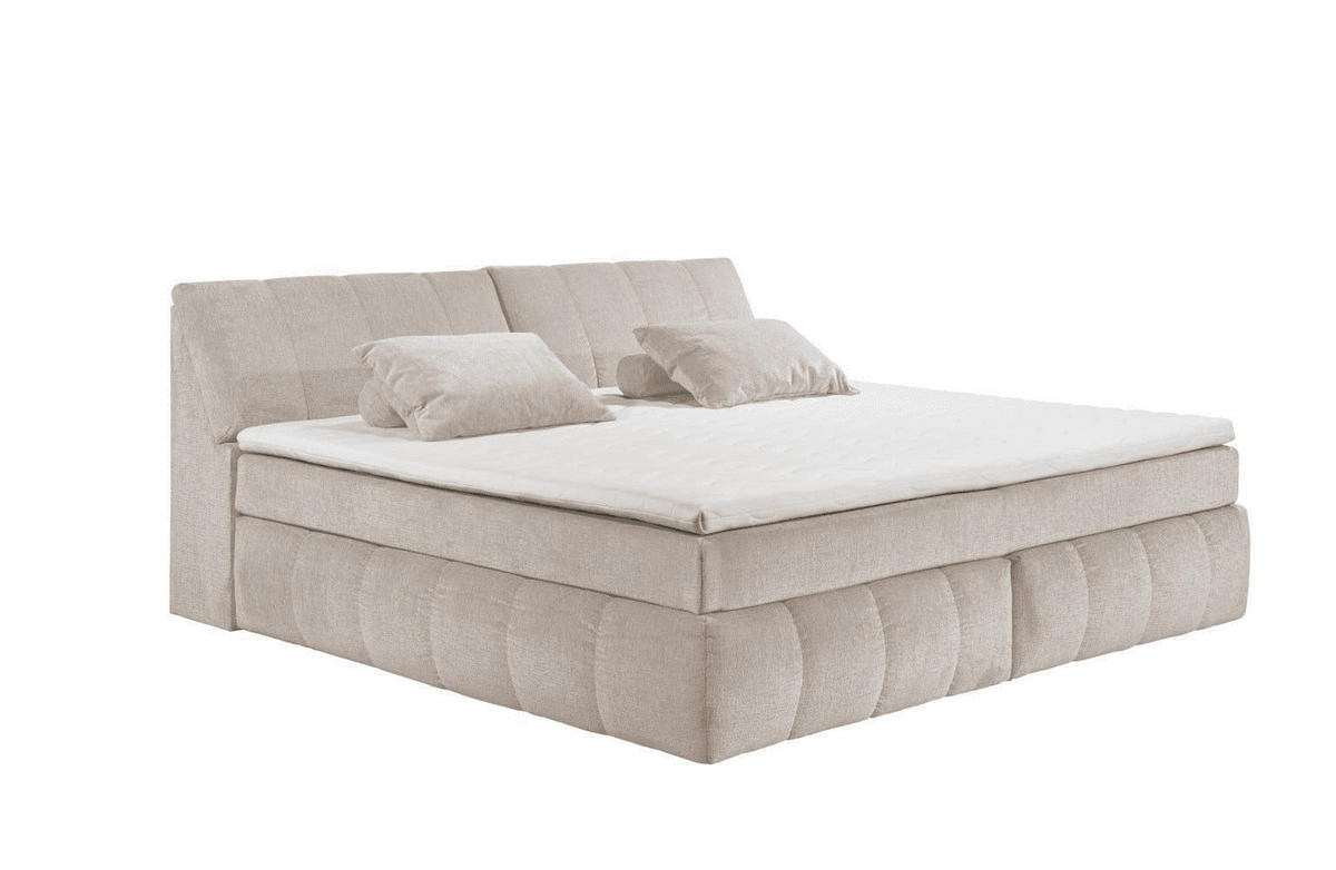 BOXSPRINGBETT XXL 240x200 – 7‑Zonen-Tonnentaschenfederkern, H2, Topper, Unterbox & Bettkasten - Beige/Creme, Holz/Kunststoff (200/240cm) - ed exciting design