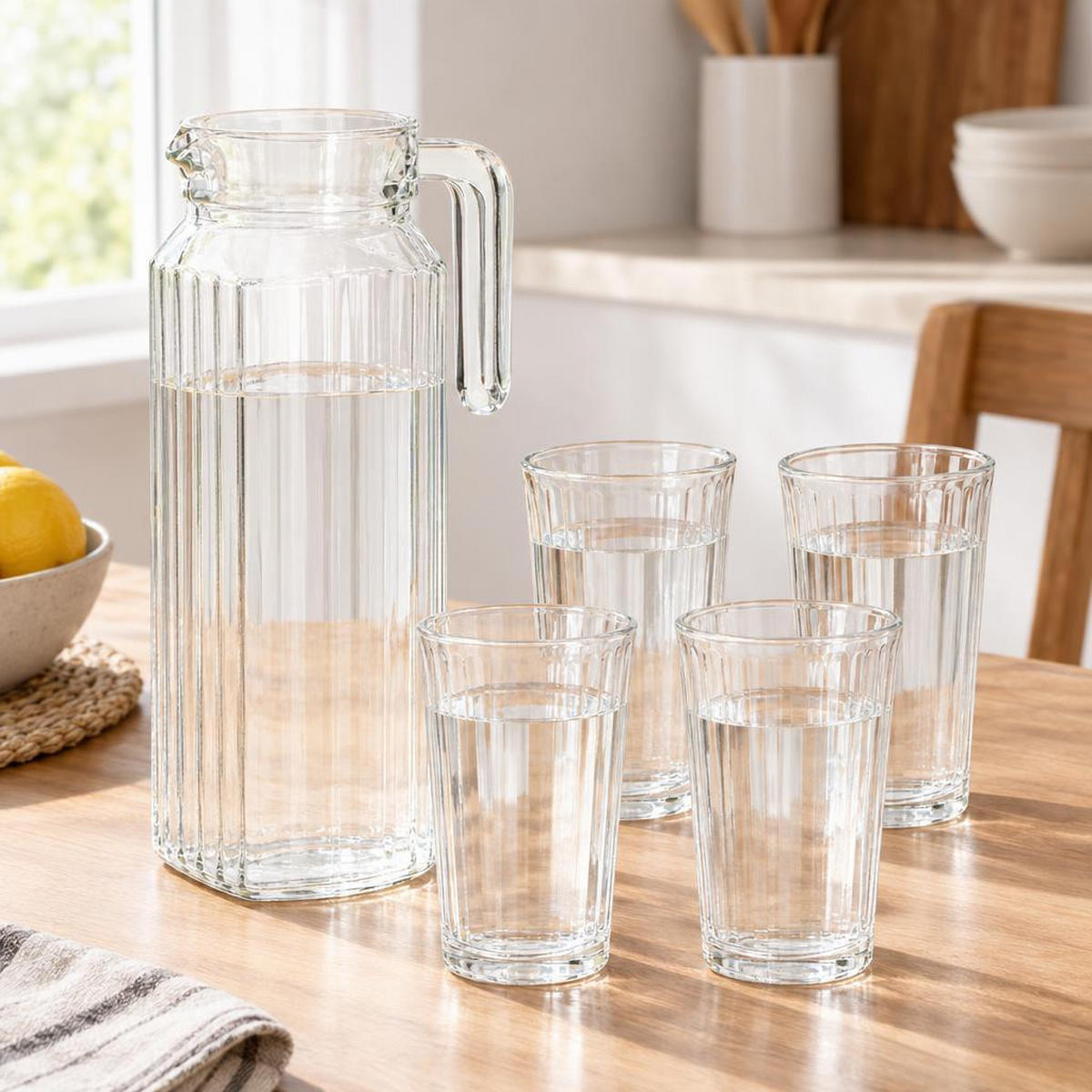KANNE und 4 Gläsern Transparent 1,1 l 20/9/31 cm - Transparent, Glas (9/20cm) - Excellent Houseware