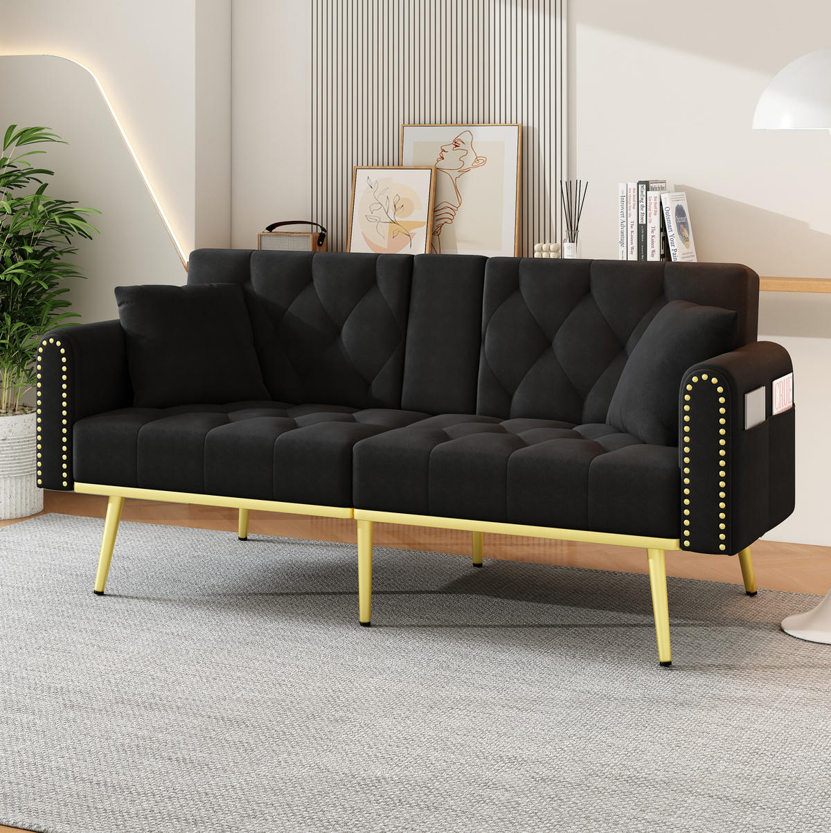 SCHLAFSOFA mit Liegefunktion 175 x 80 cm Samt Schwarz - Schwarz, Kunststoff (175/73.5/80cm) - Meubliv