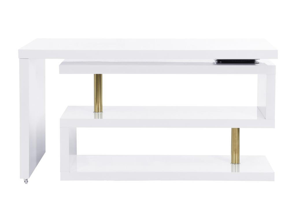 SCHREIBTISCH ausziehbar mit 360° drehbarer Platte - MDF lackiert - Weiß & Goldfarben - NICEPHORE II - Weiß, Holz (200/60/76cm) - Vente-Unique